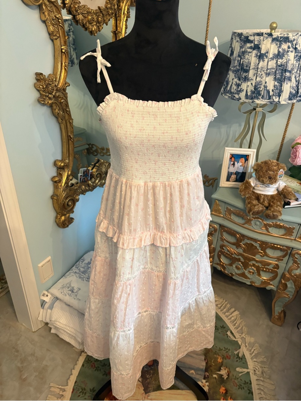 LoveShackFancy Girls Pale Pink Tiered Sundress